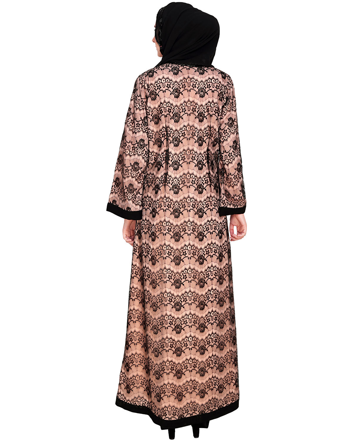 Double Layer Laced Abaya Black