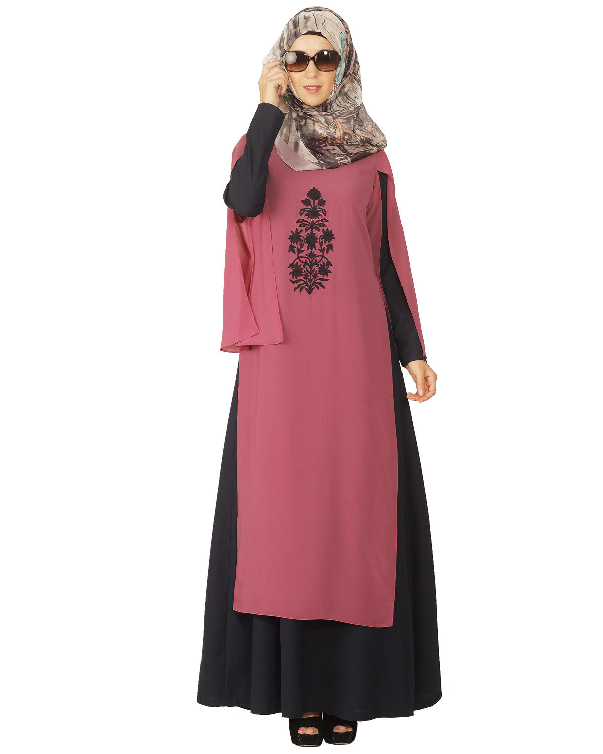 Double Layer Laced Abaya Blue
