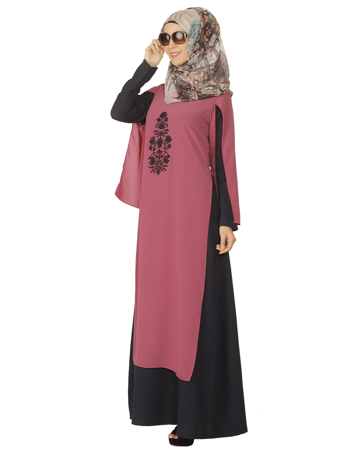 Double Layer Laced Abaya Blue