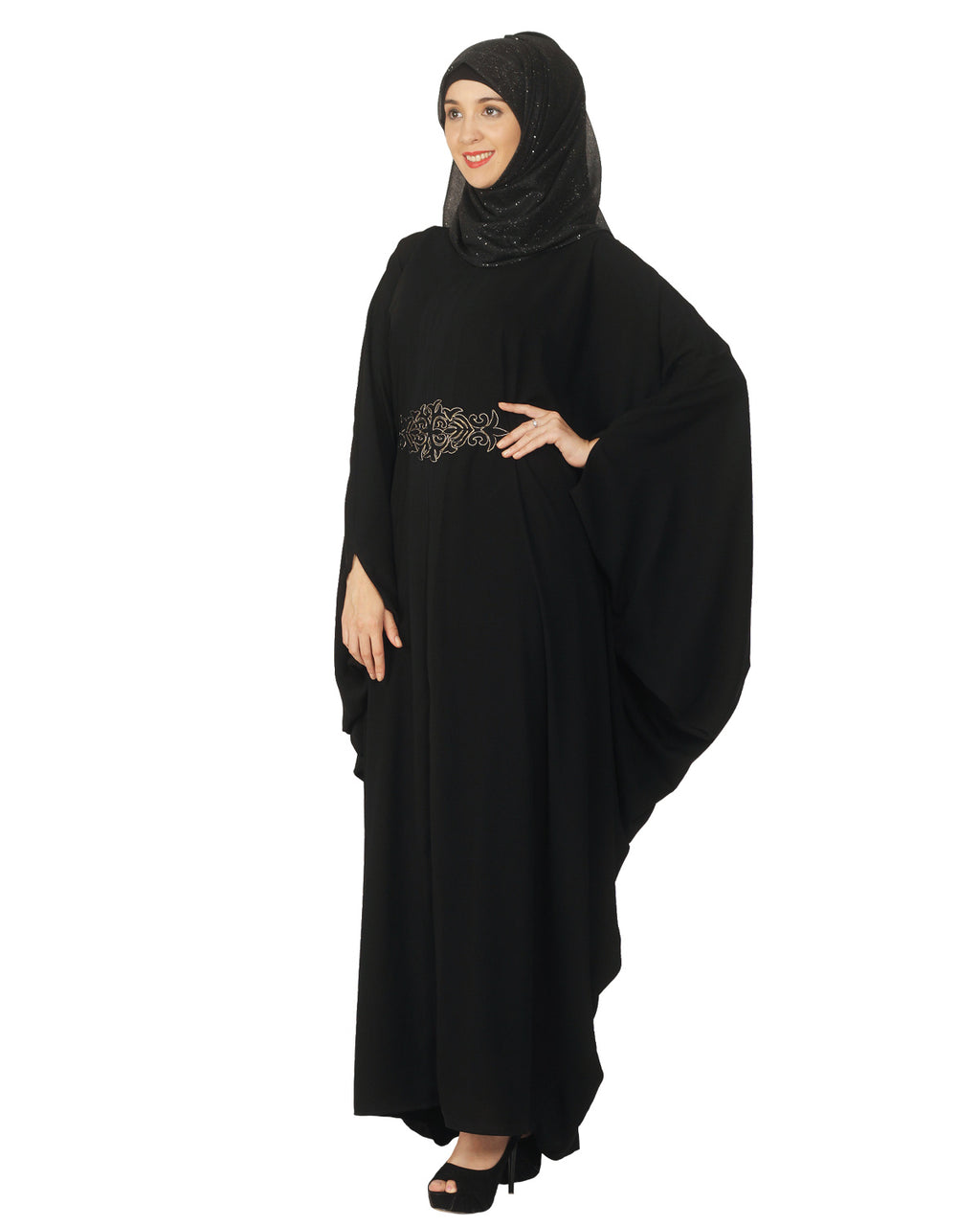 Kaftan with Embroidered Belt Black
