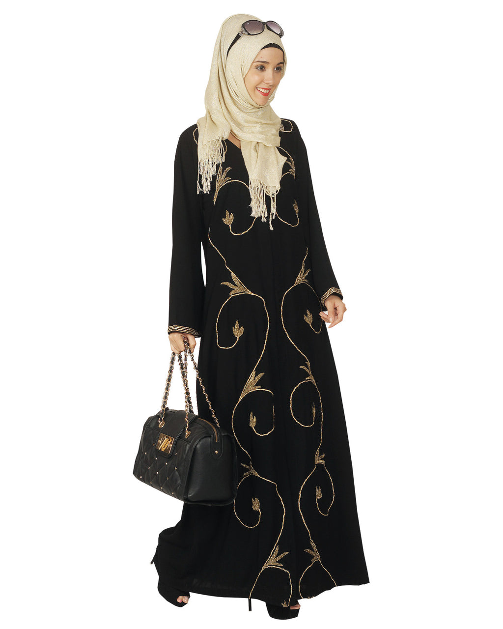 Abaya with Zari Dori Work Black