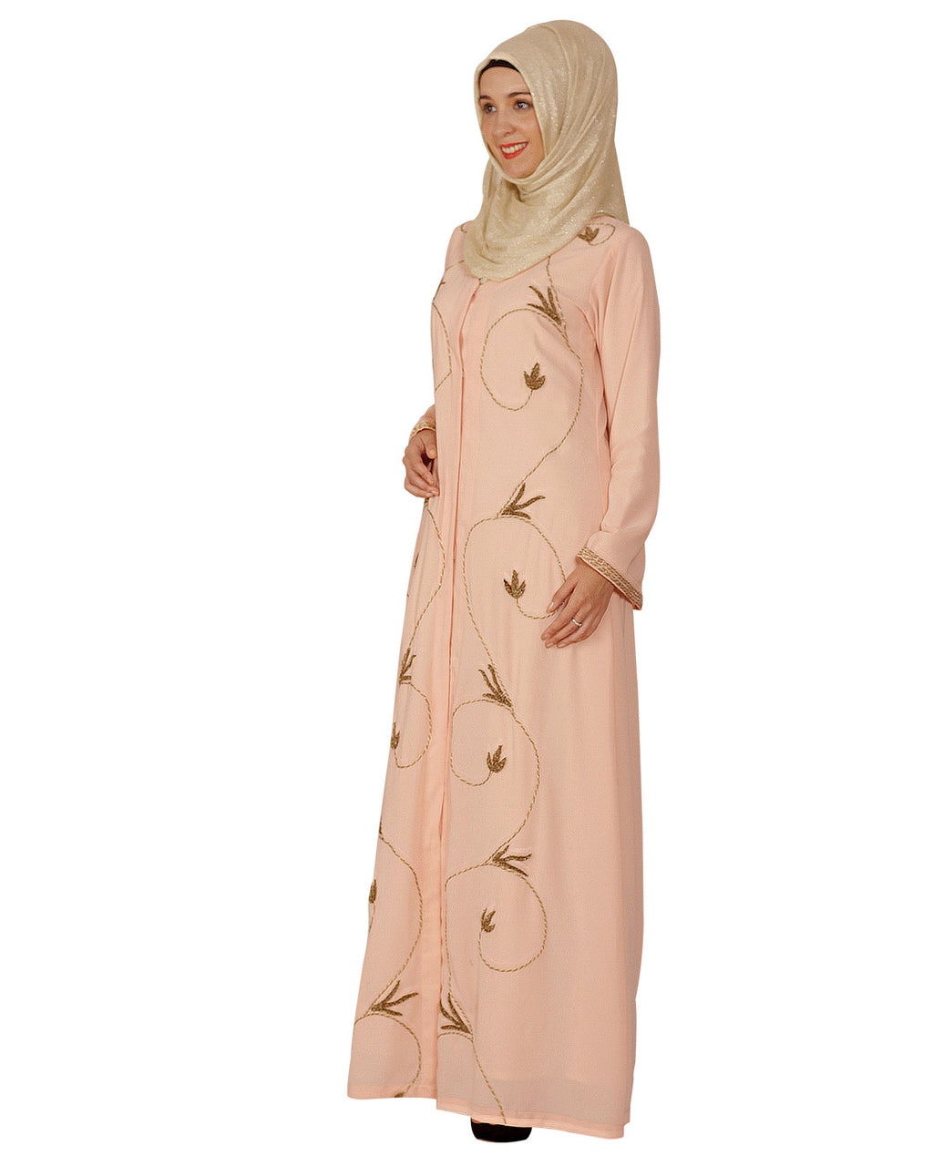Abaya with Zari Dori Work Peach