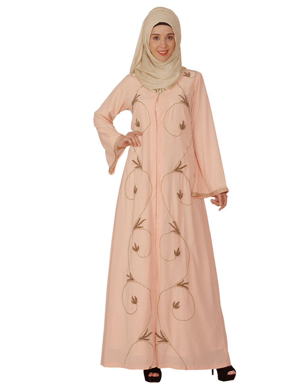 Abaya with Zari Dori Work Peach