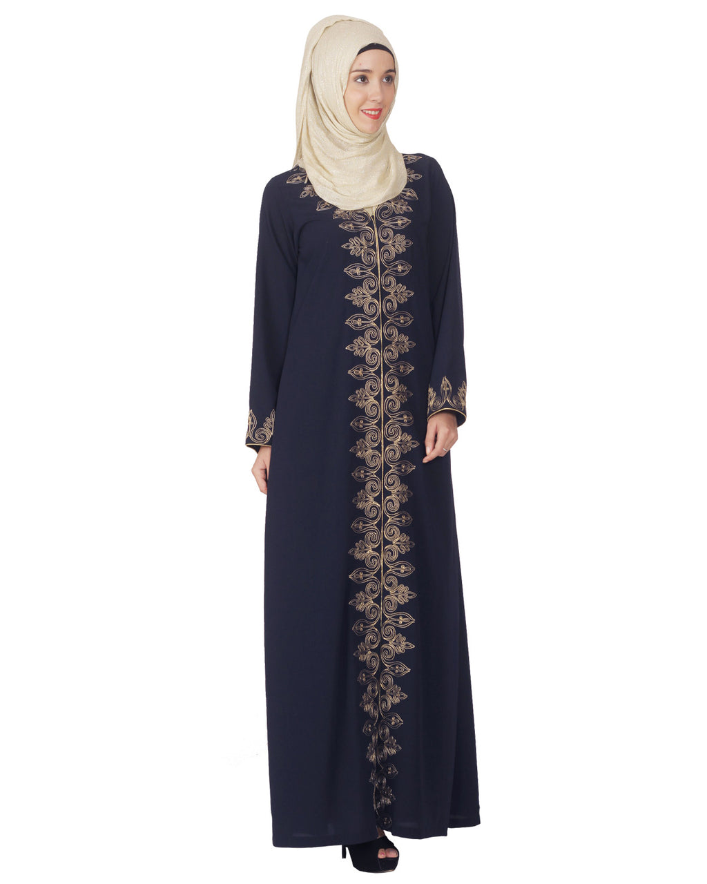 Blue Abaya with Dori Embroidery