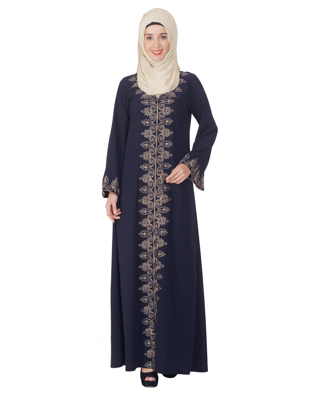 Blue Abaya with Dori Embroidery Blue