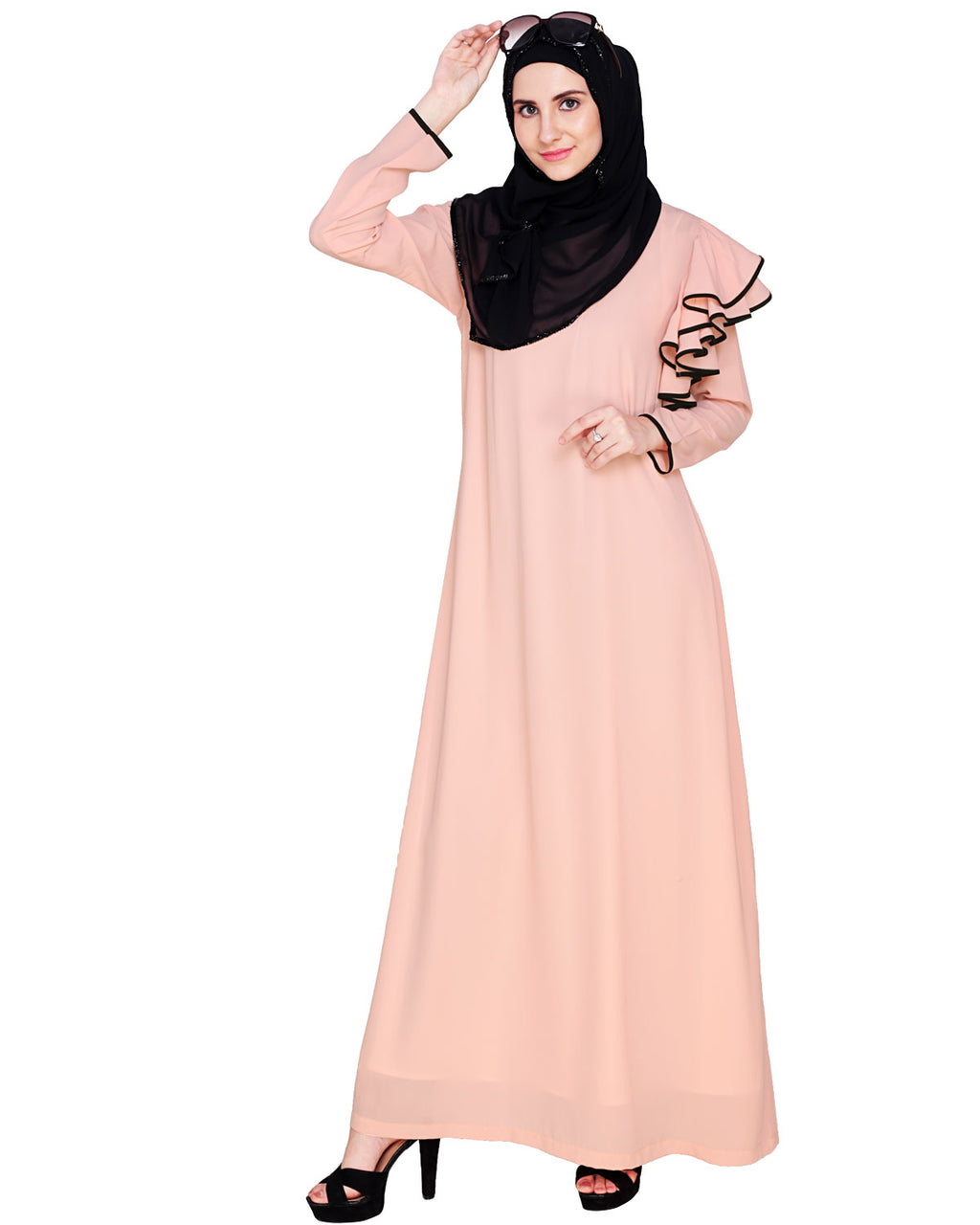 Romantic Founce Abaya Peach