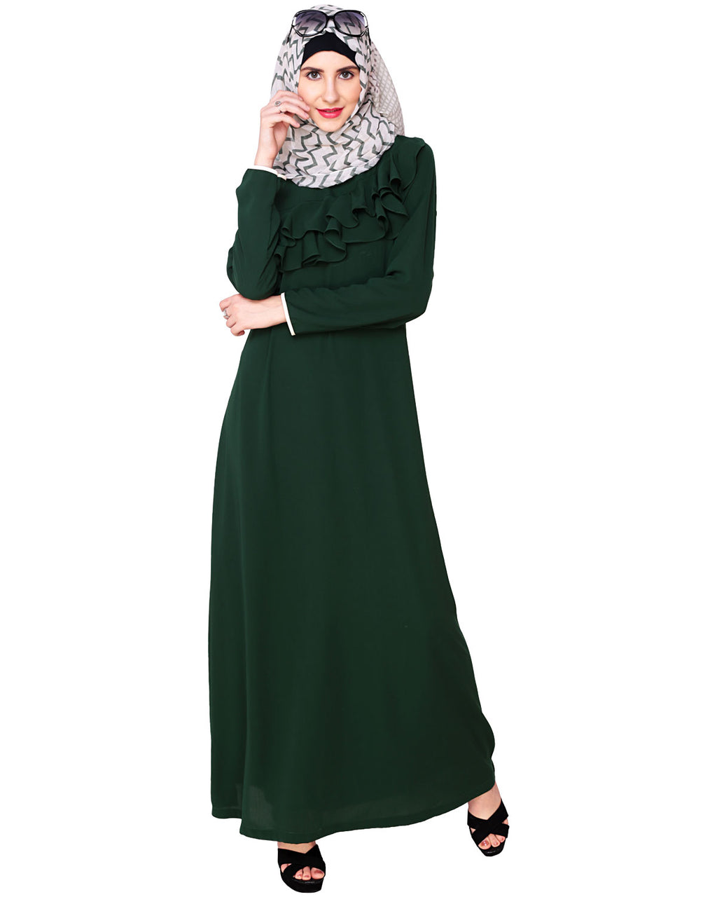 Green Frilled Abaya Green