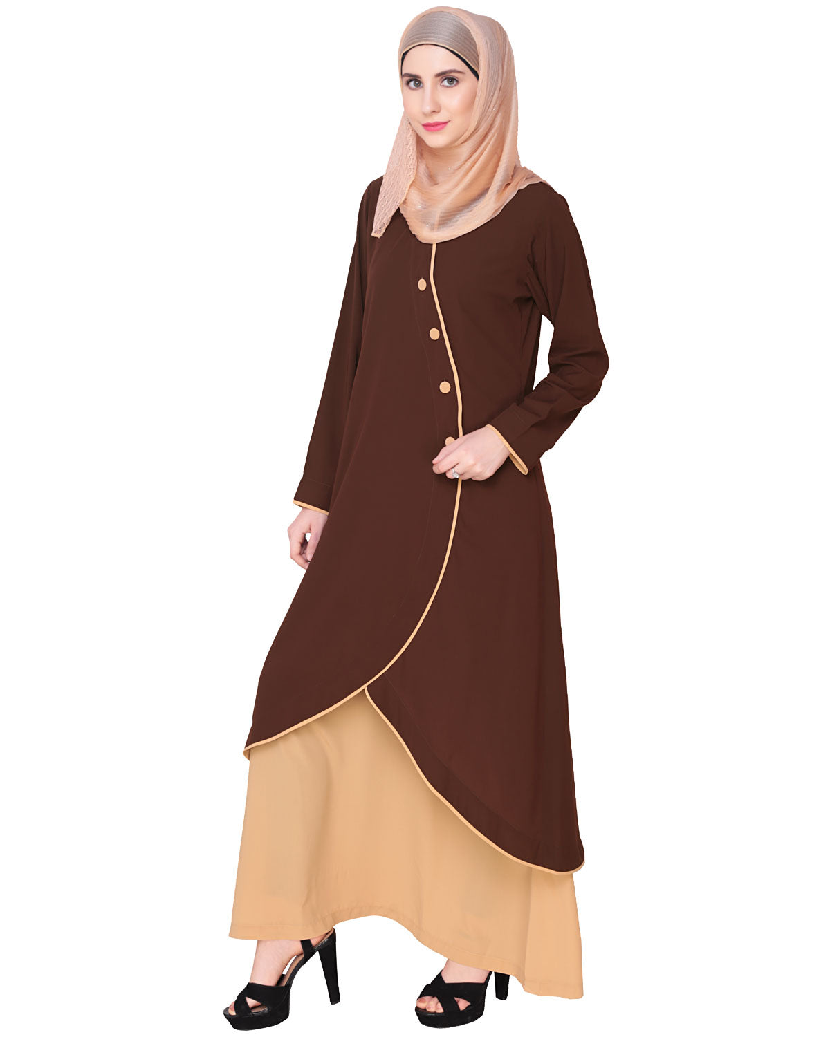 Two-in-one Abaya Brown & Beige