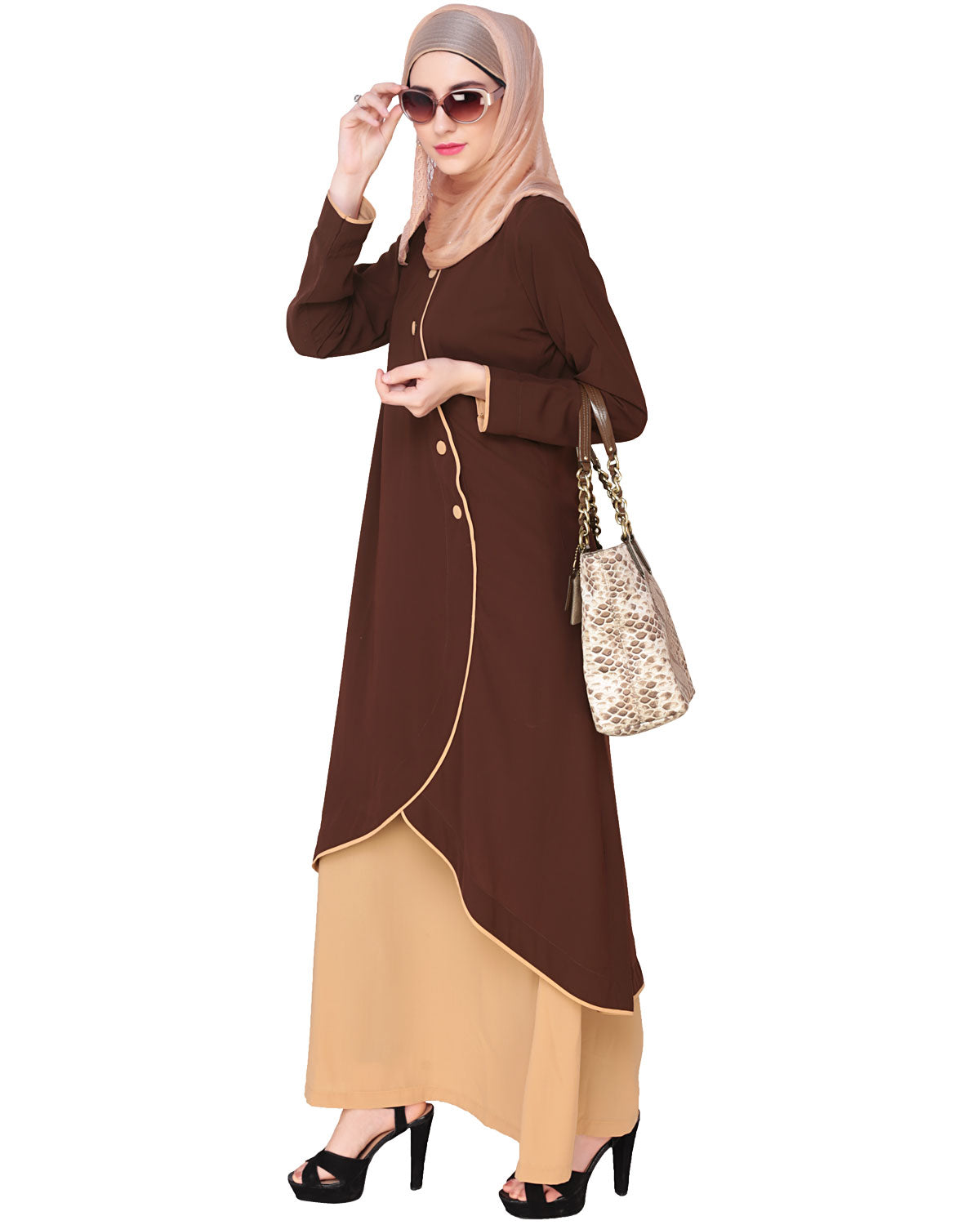 Two-in-one Abaya Brown & Beige