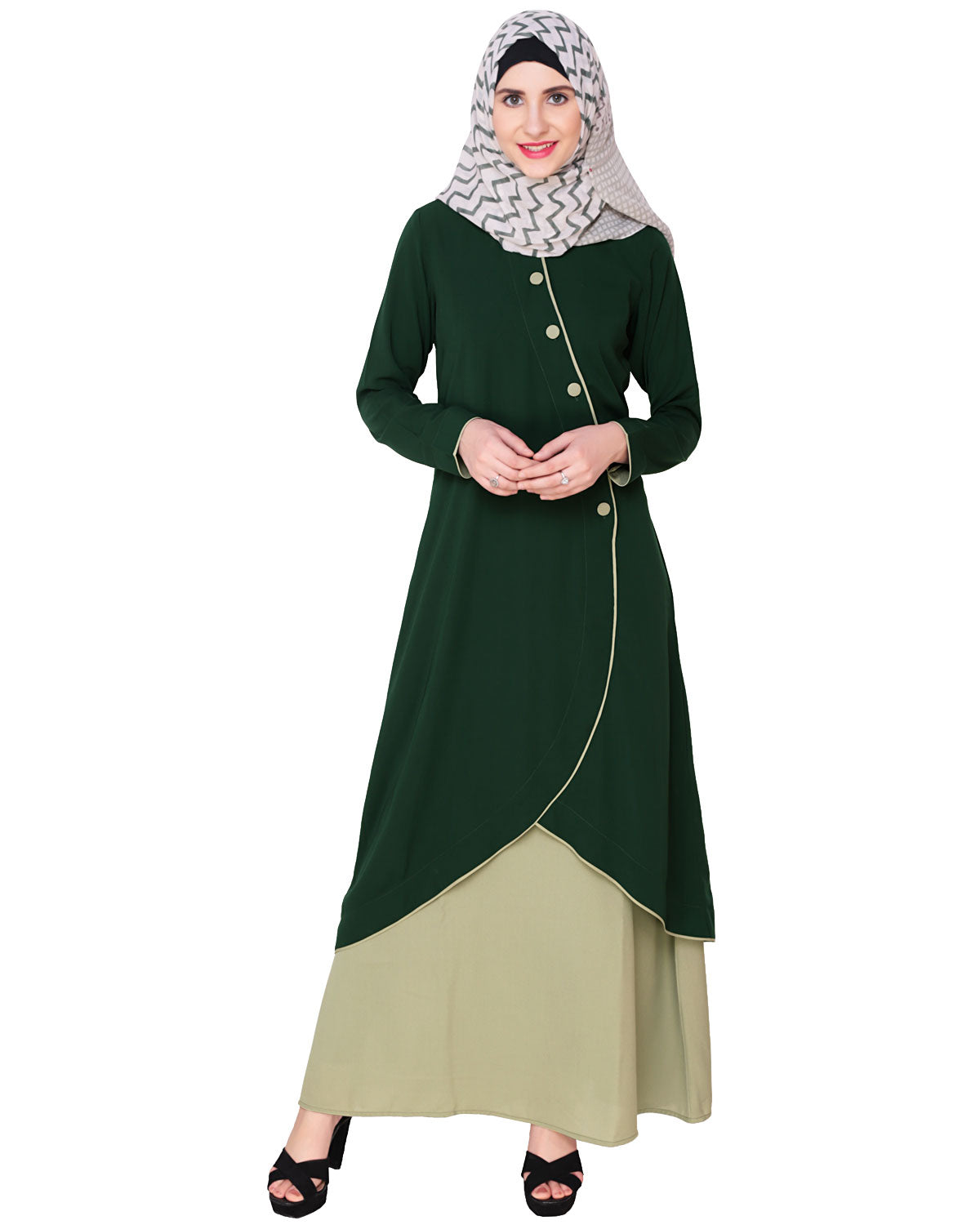 Two-in-one Abaya Olive & Sage Green