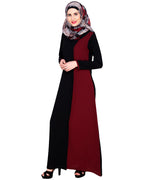 Black Abaya With Panel Black & Wine