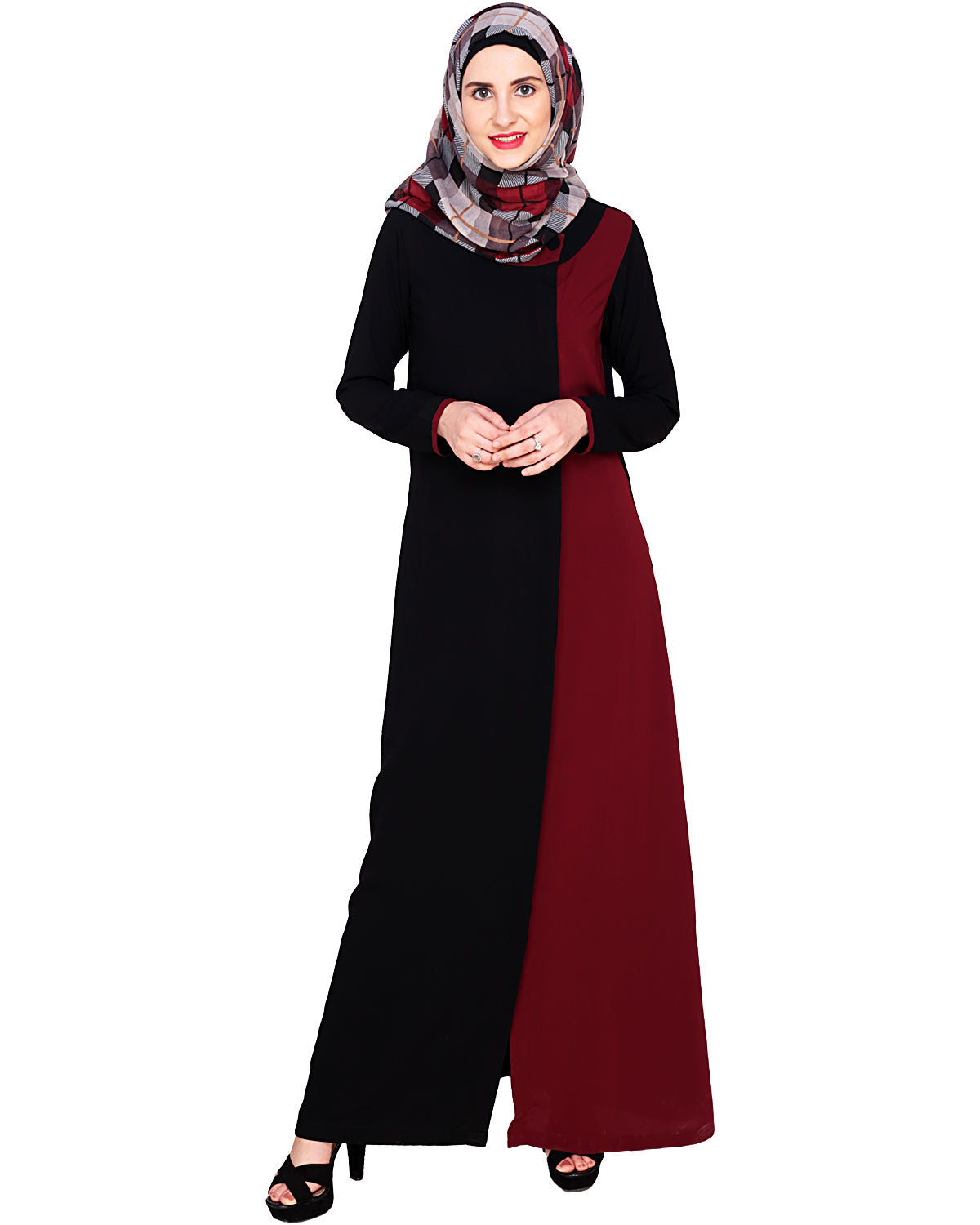 Black Abaya With Panel BLUE GREY