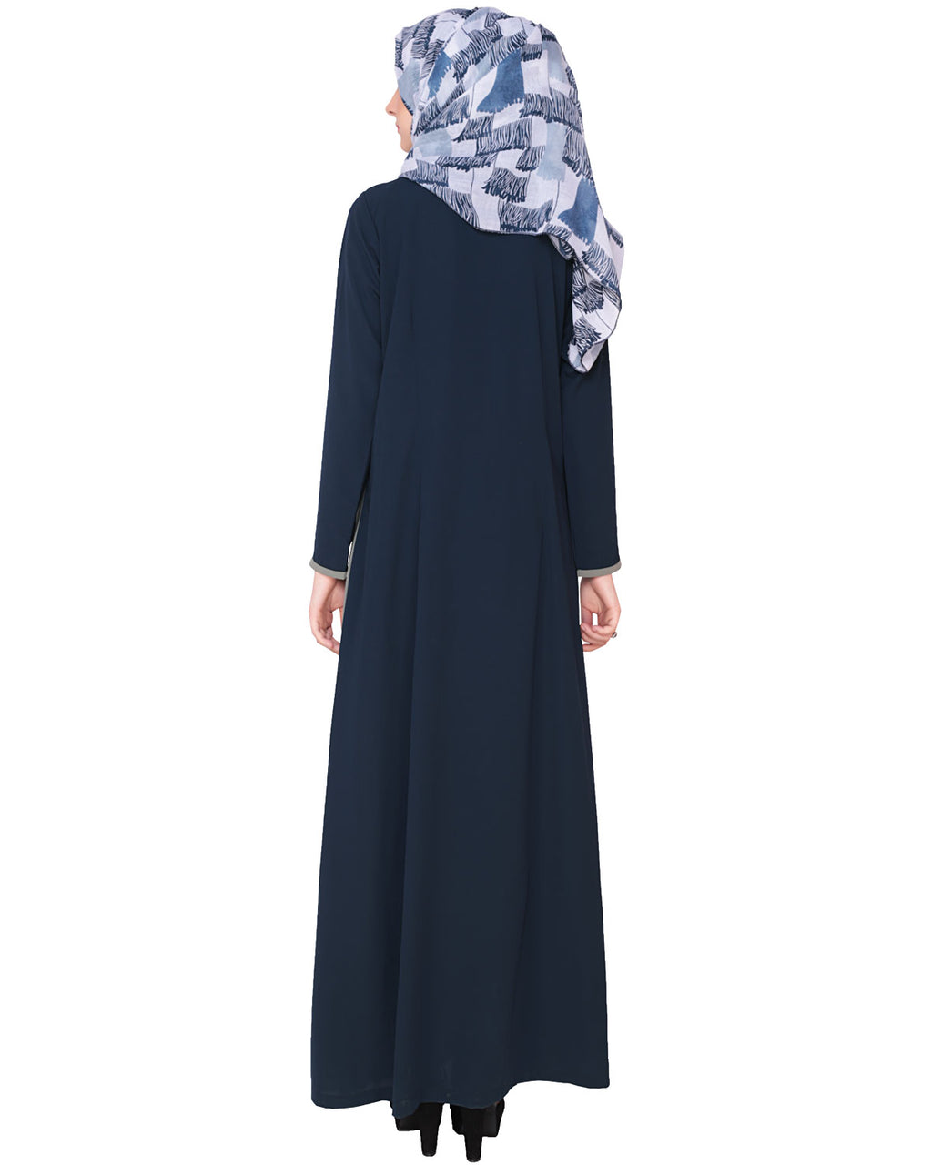 Black Abaya With Panel BLUE GREY