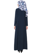 Black Abaya With Panel BLUE GREY