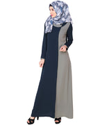 Black Abaya With Panel BLUE GREY