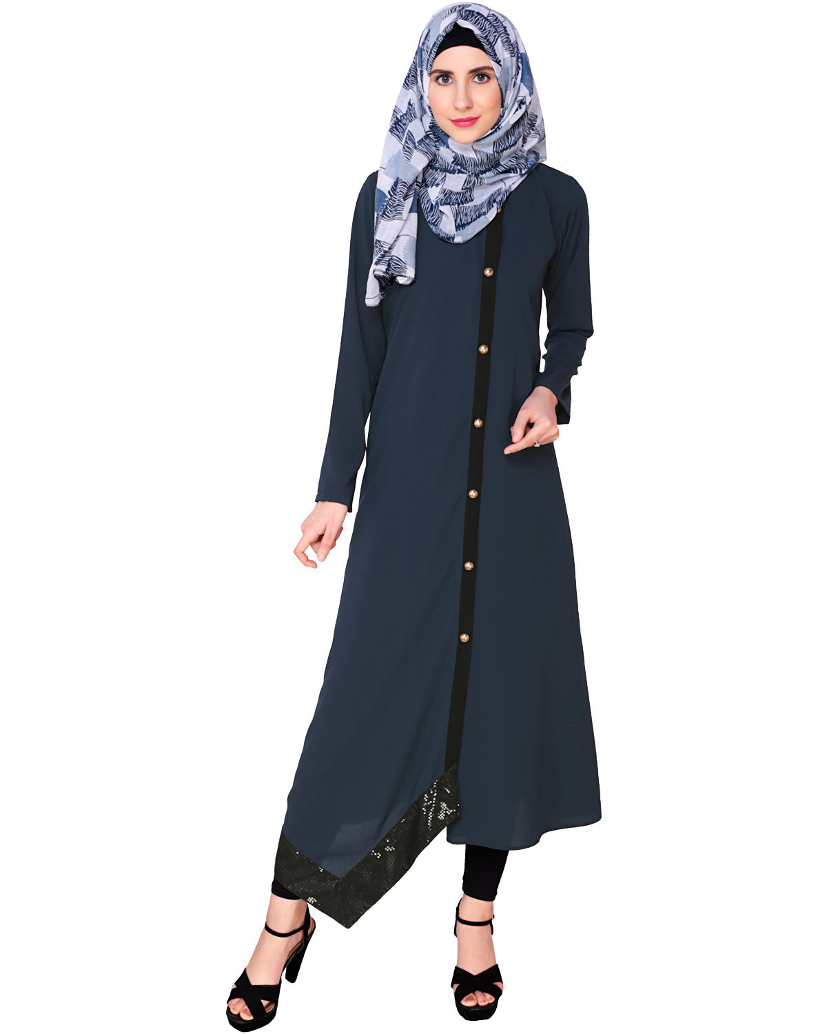 Blue Button-down Abaya Blue