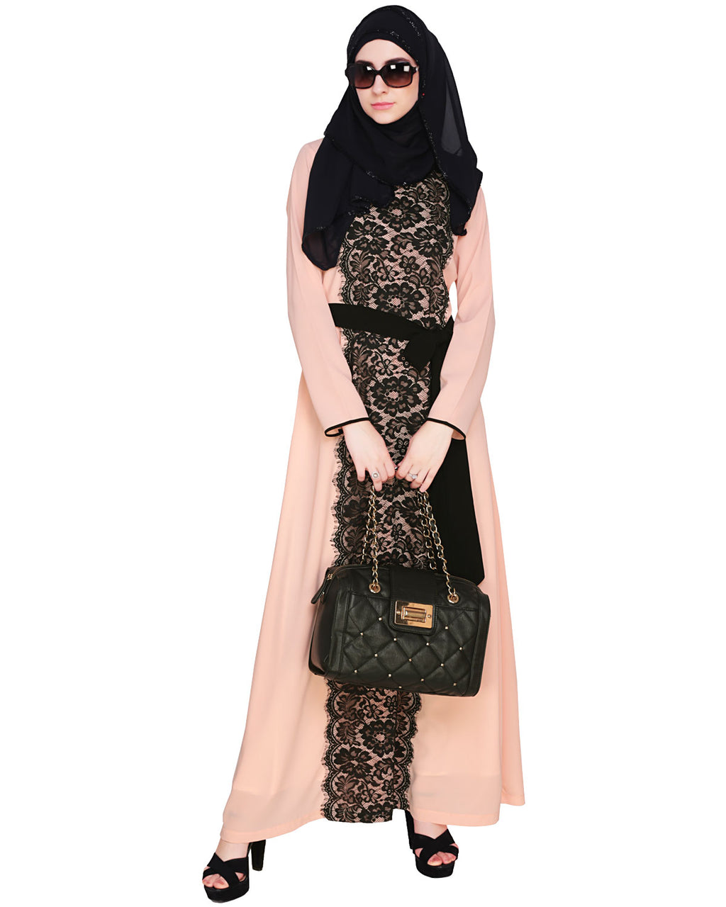 Lace Abaya Dress Pink