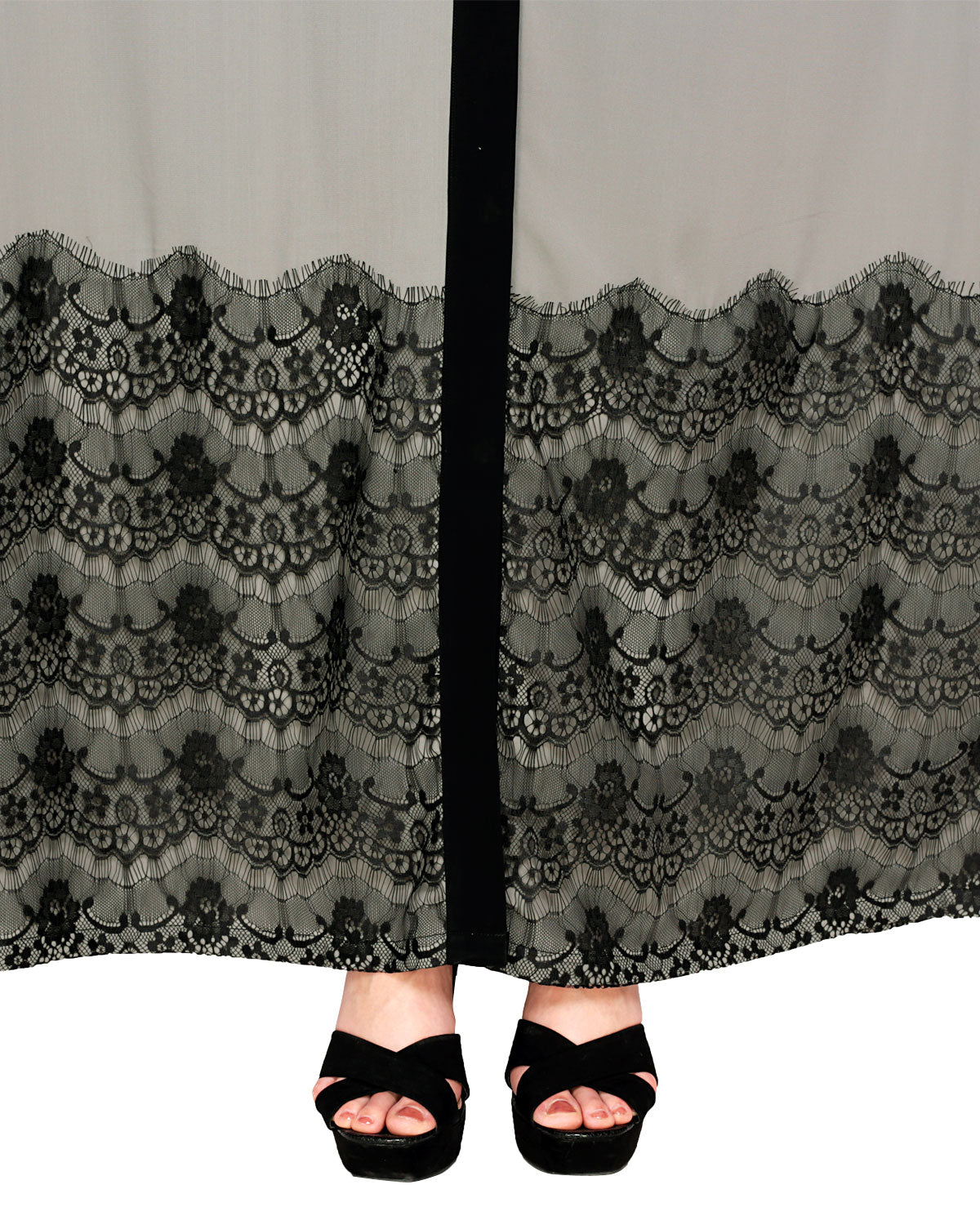 Laced Abaya Grey & Black