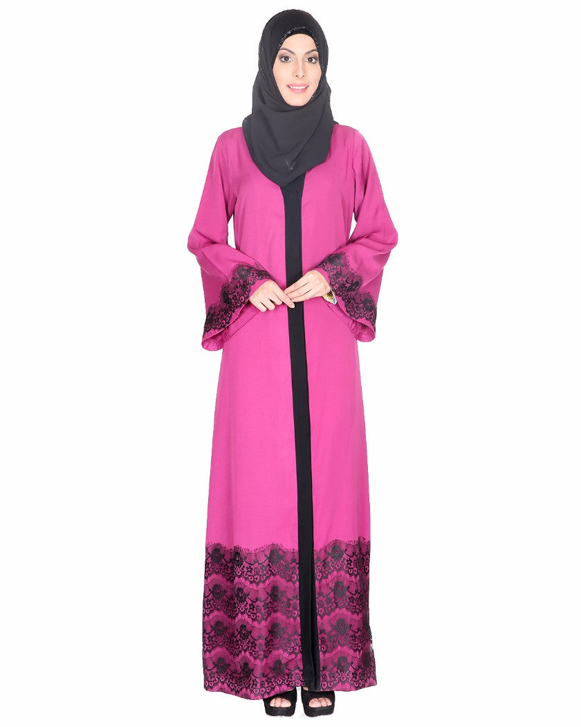 Laced Abaya Magenta & Black