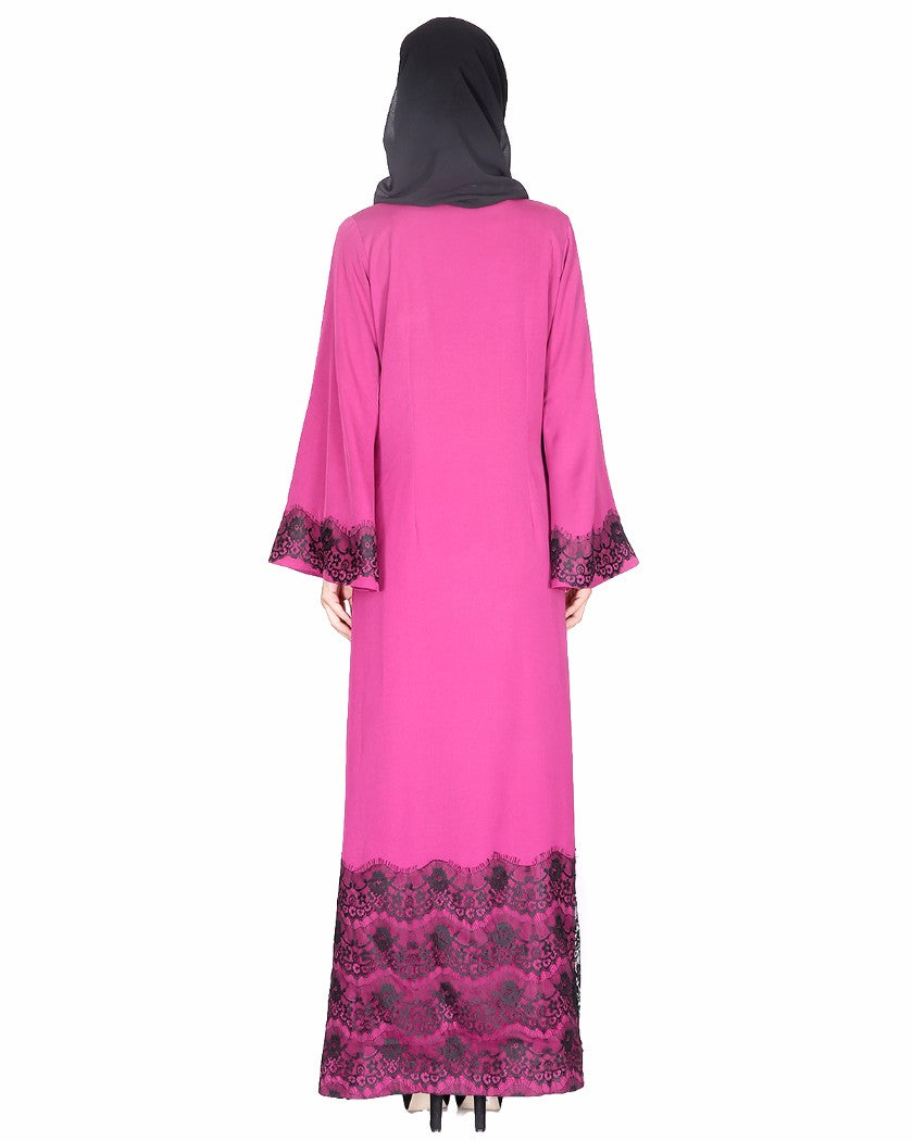 Laced Abaya Magenta & Black