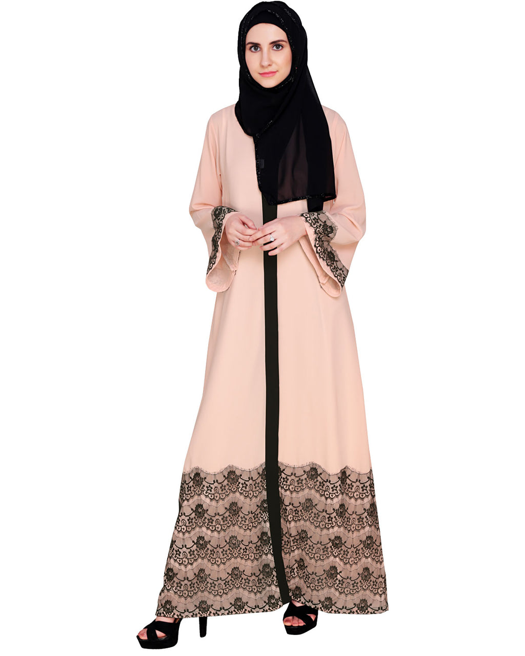 Laced Abaya Pink & Black