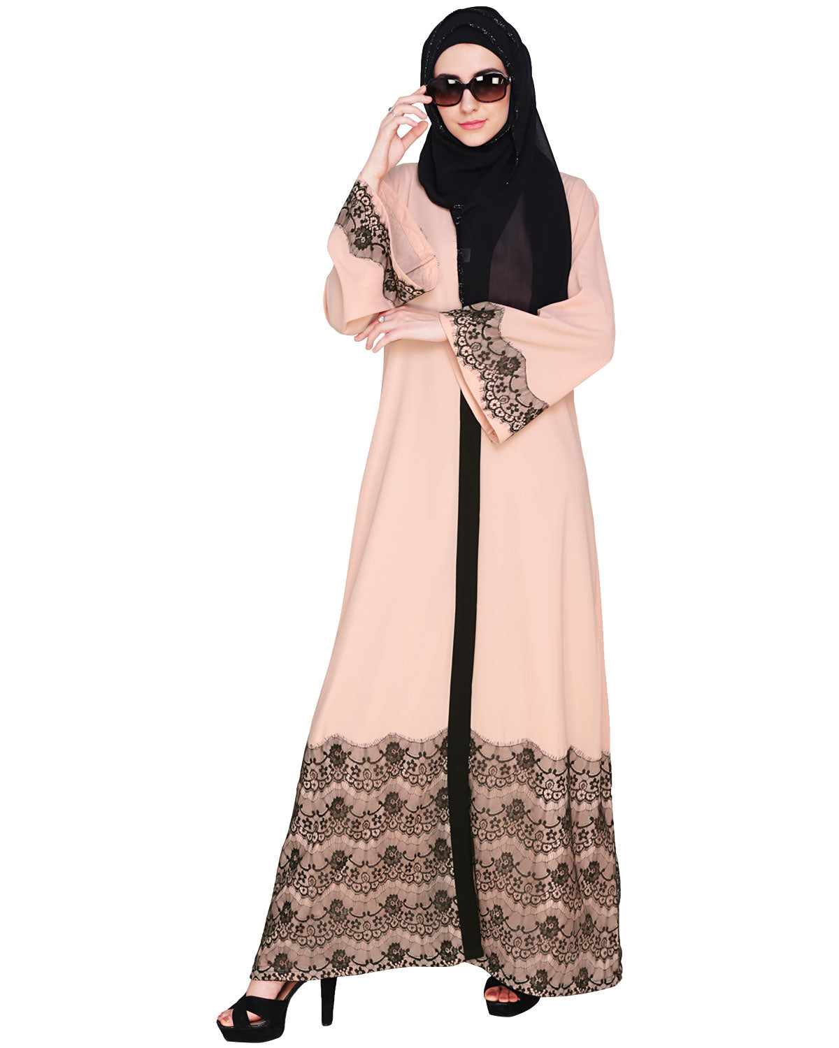 Laced Abaya Pink & Black