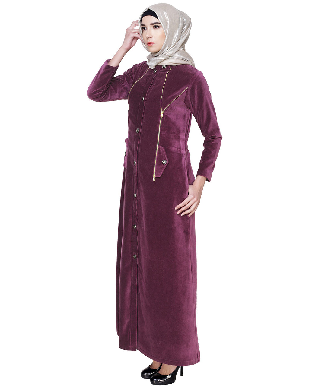 Button Down Coat Abaya Purple