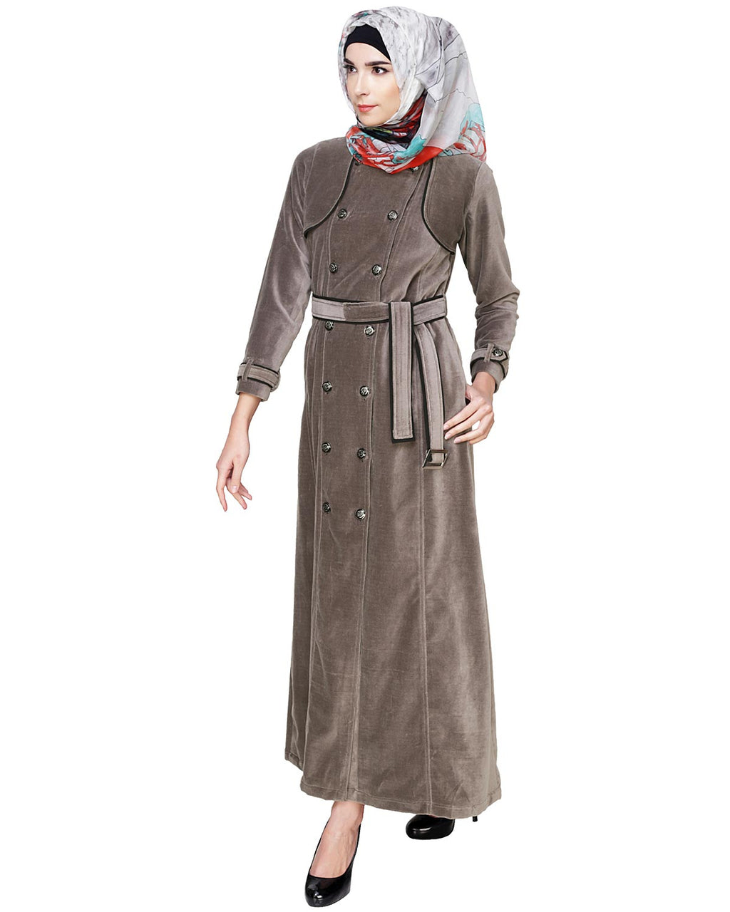 Grey Botton Down Coat Abaya Grey