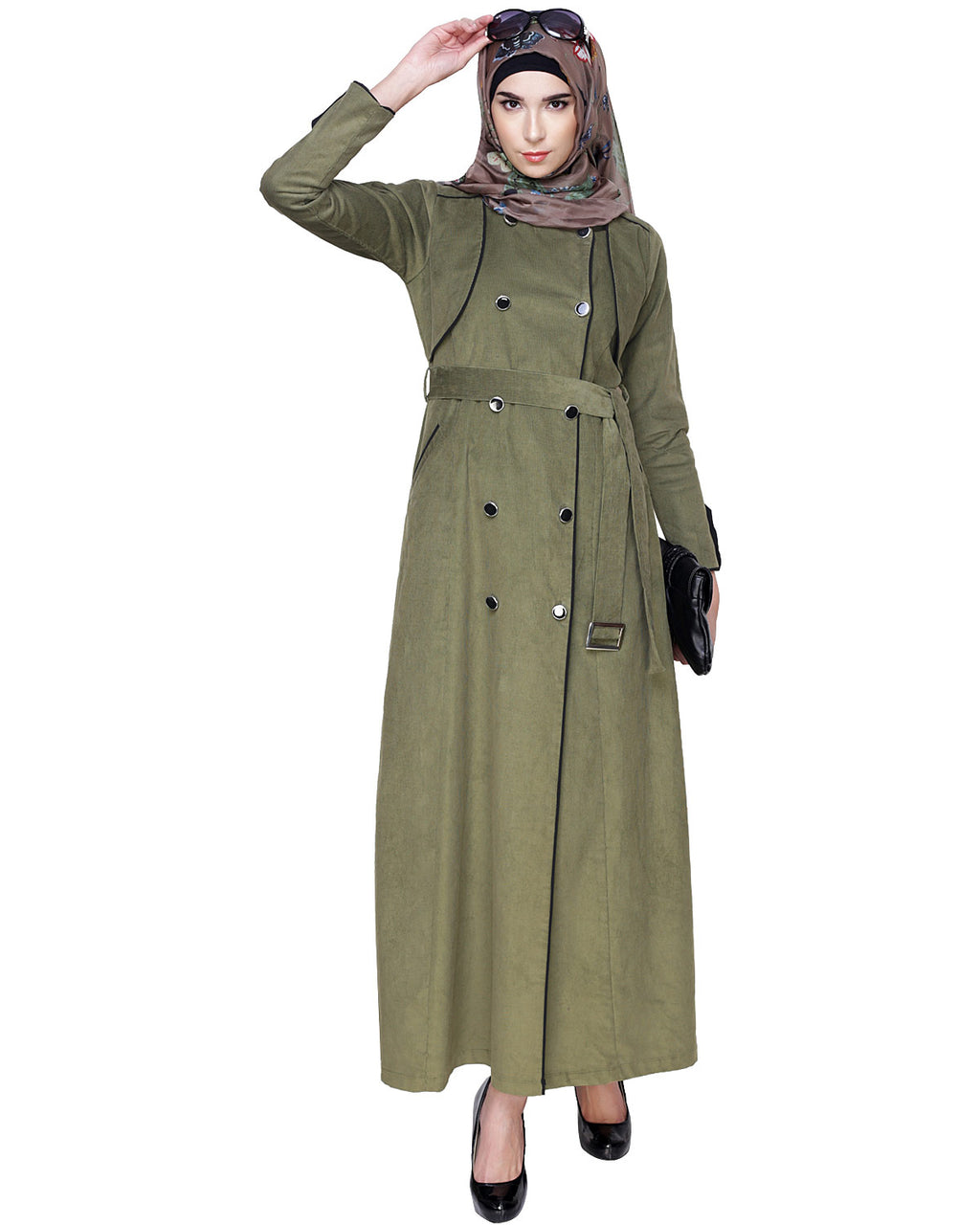 Irani Coat Style Abaya OLIVE GREEN