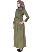Irani Coat Style Abaya OLIVE GREEN