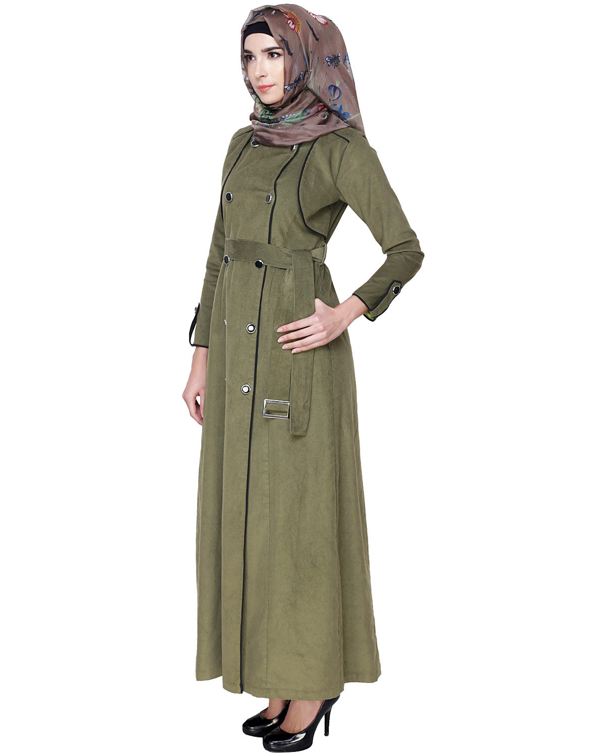 Irani Coat Style Abaya OLIVE GREEN