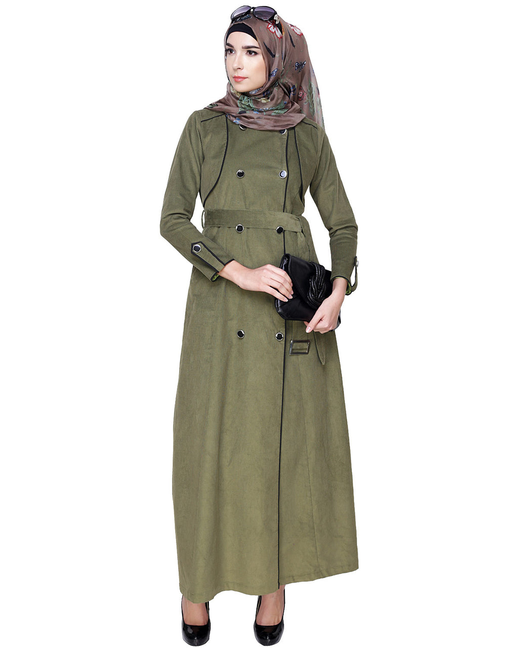Irani Coat Style Abaya OLIVE GREEN