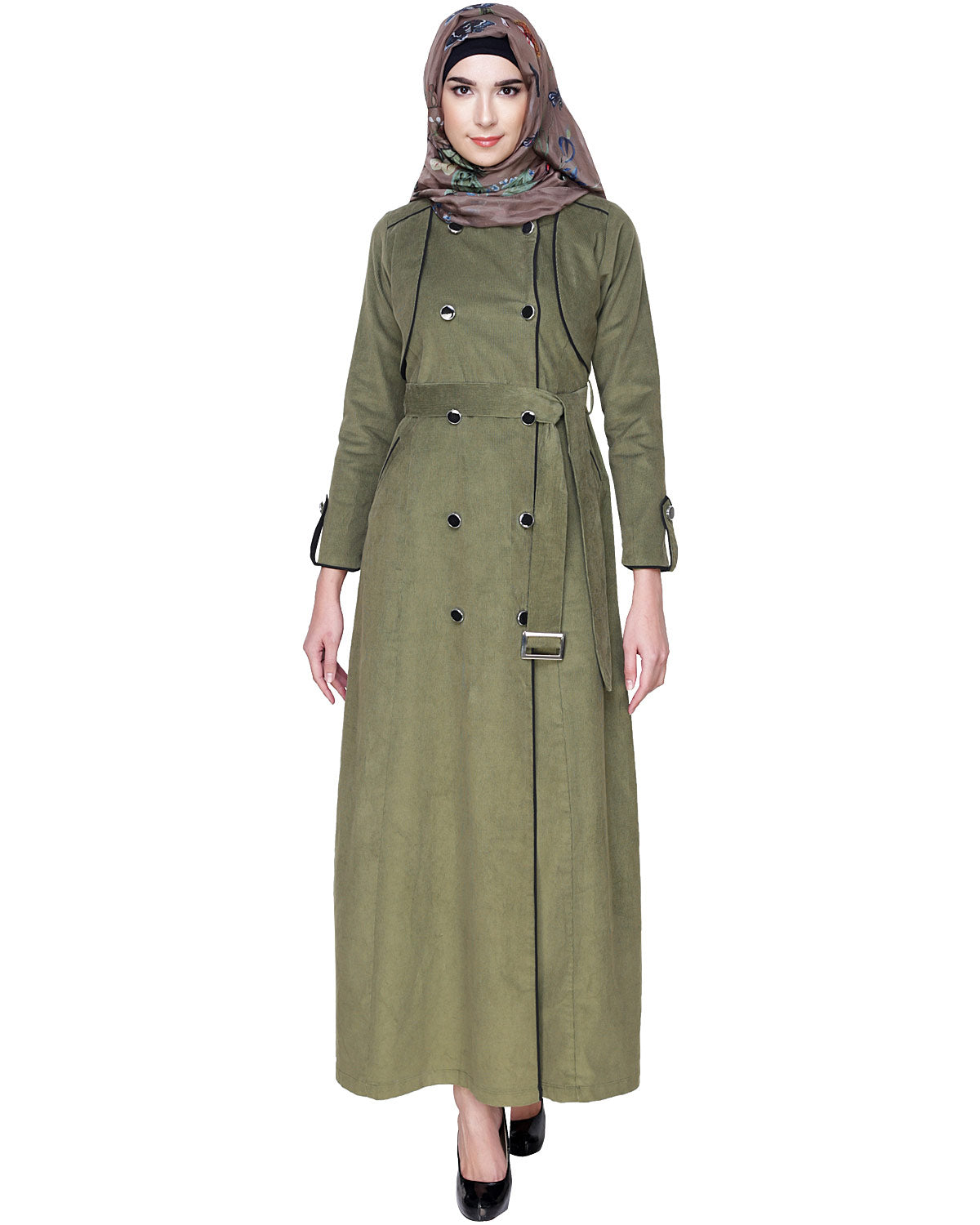 Irani Coat Style Abaya OLIVE GREEN