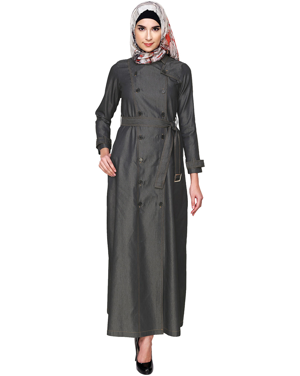Black Denim Designer Abaya Black
