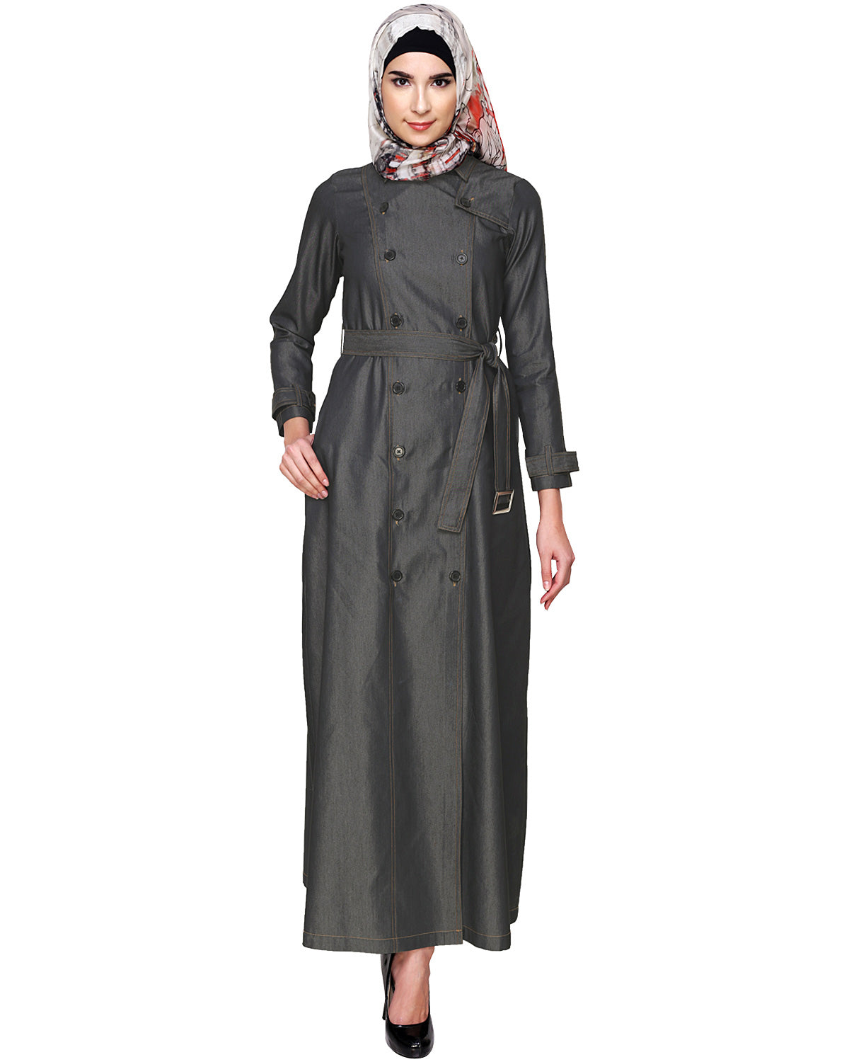 Black Denim Designer Abaya Black