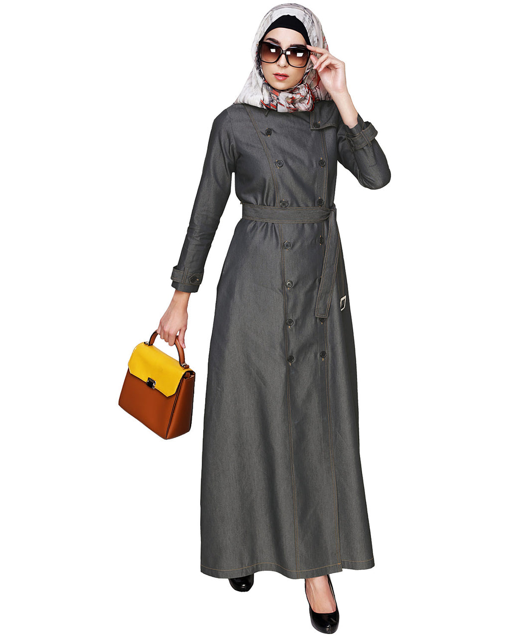 Black Denim Designer Abaya Black