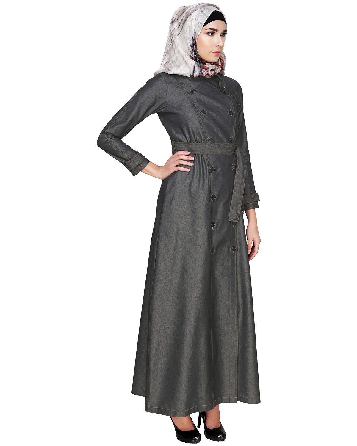 Black Denim Designer Abaya Black