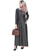 Denim Flared Abaya Dark Grey