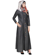 Denim Flared Abaya Dark Grey