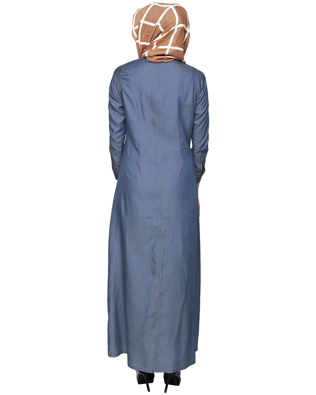 Denim Abaya with Ruffles Yoke