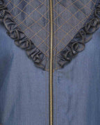 Denim Abaya with Ruffles Yoke Blue