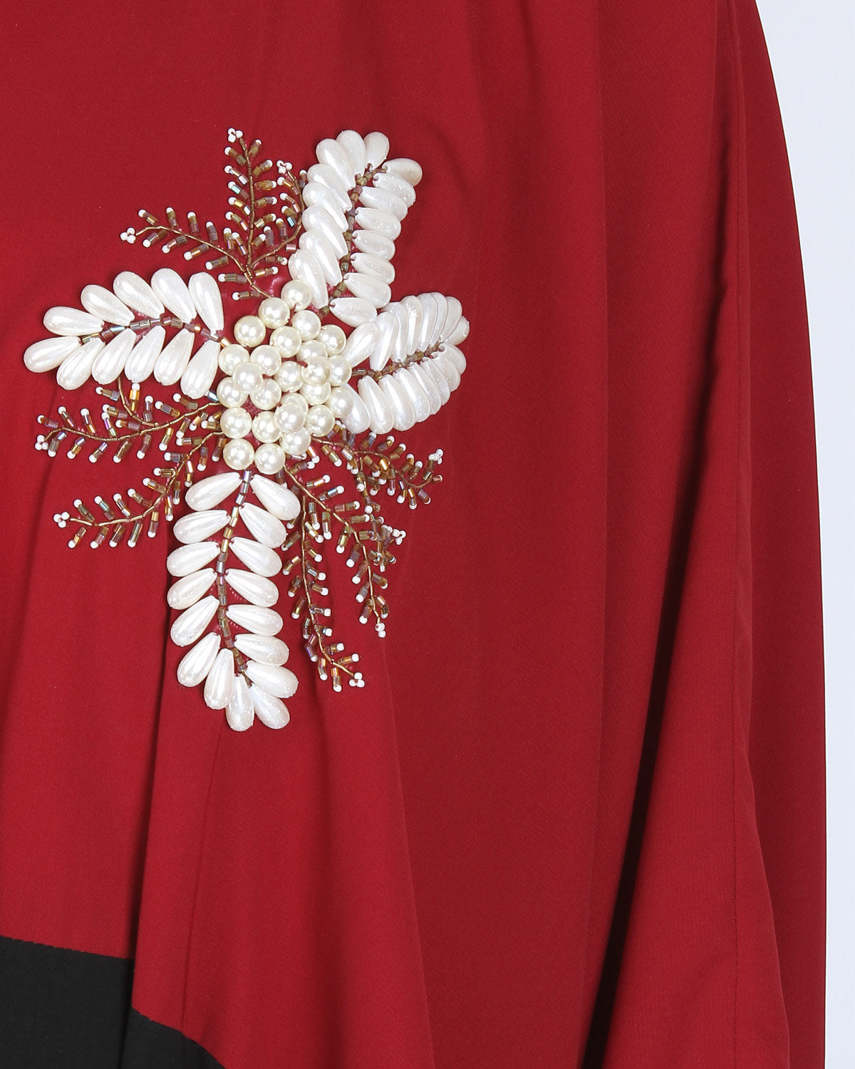 Pearl Embroidered Dark Green Kaftan Wine