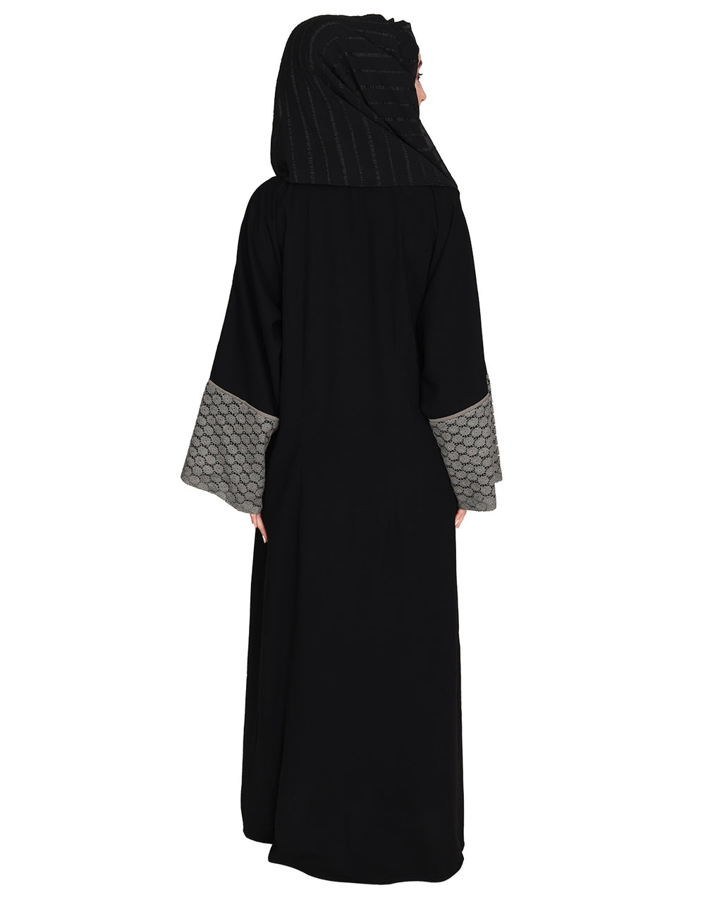 Elegant Crochet Lace Dubai Style Abaya Black
