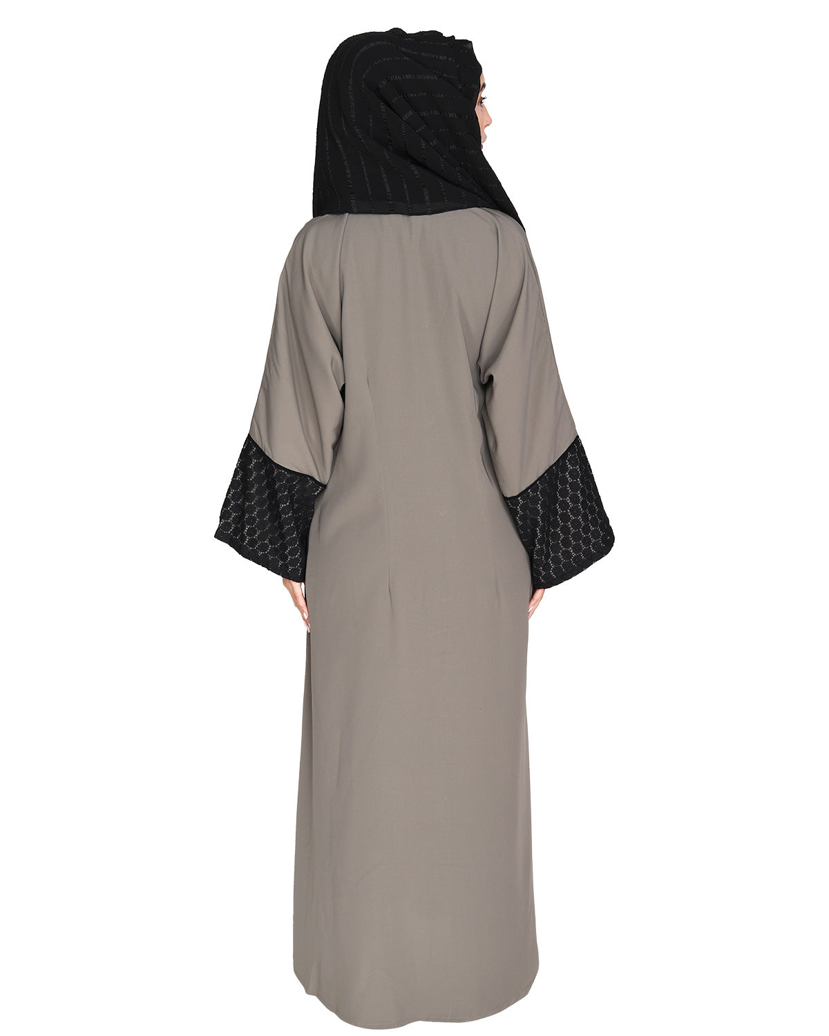 Elegant Crochet Lace Dubai Style Abaya Grey