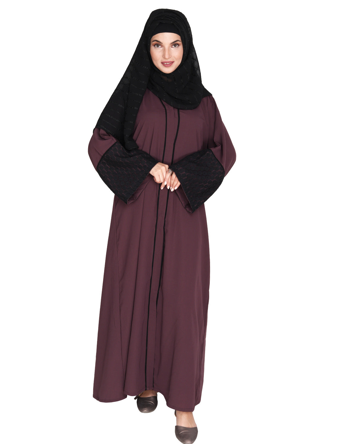 Elegant Crochet Lace Dubai Style Abaya Purple