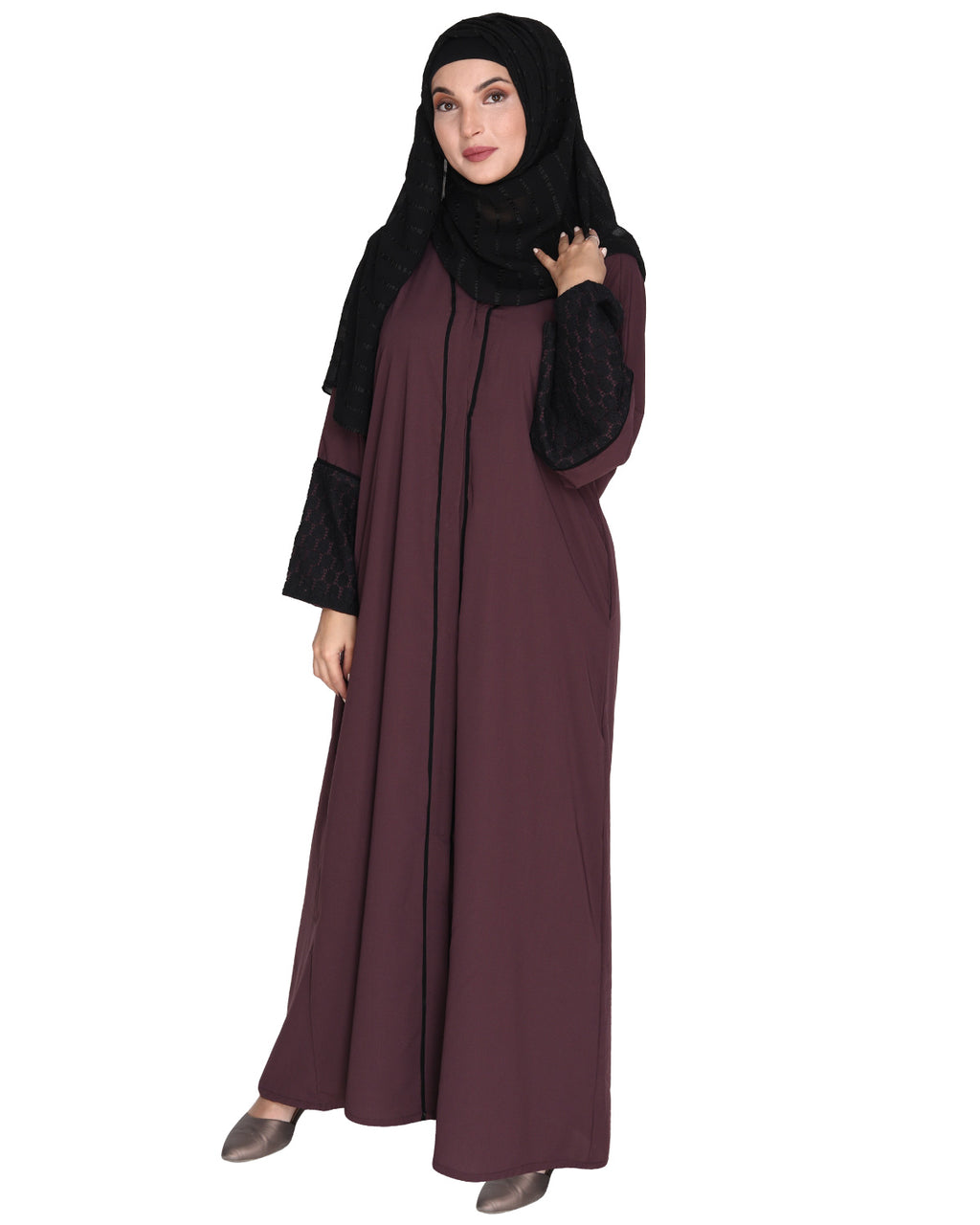 Elegant Crochet Lace Dubai Style Abaya Purple