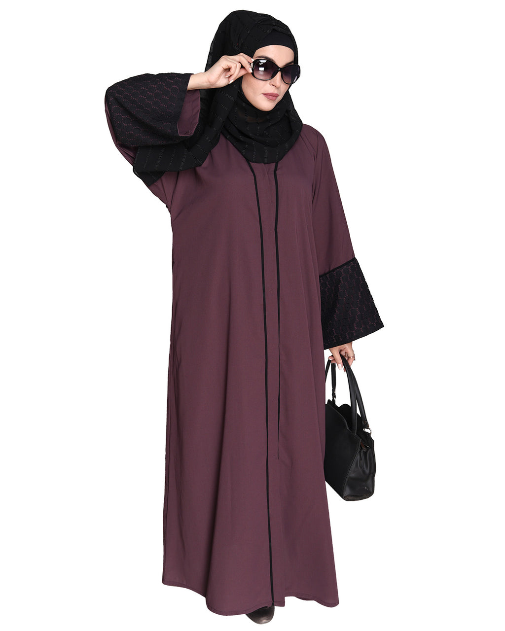 Elegant Crochet Lace Dubai Style Abaya Purple