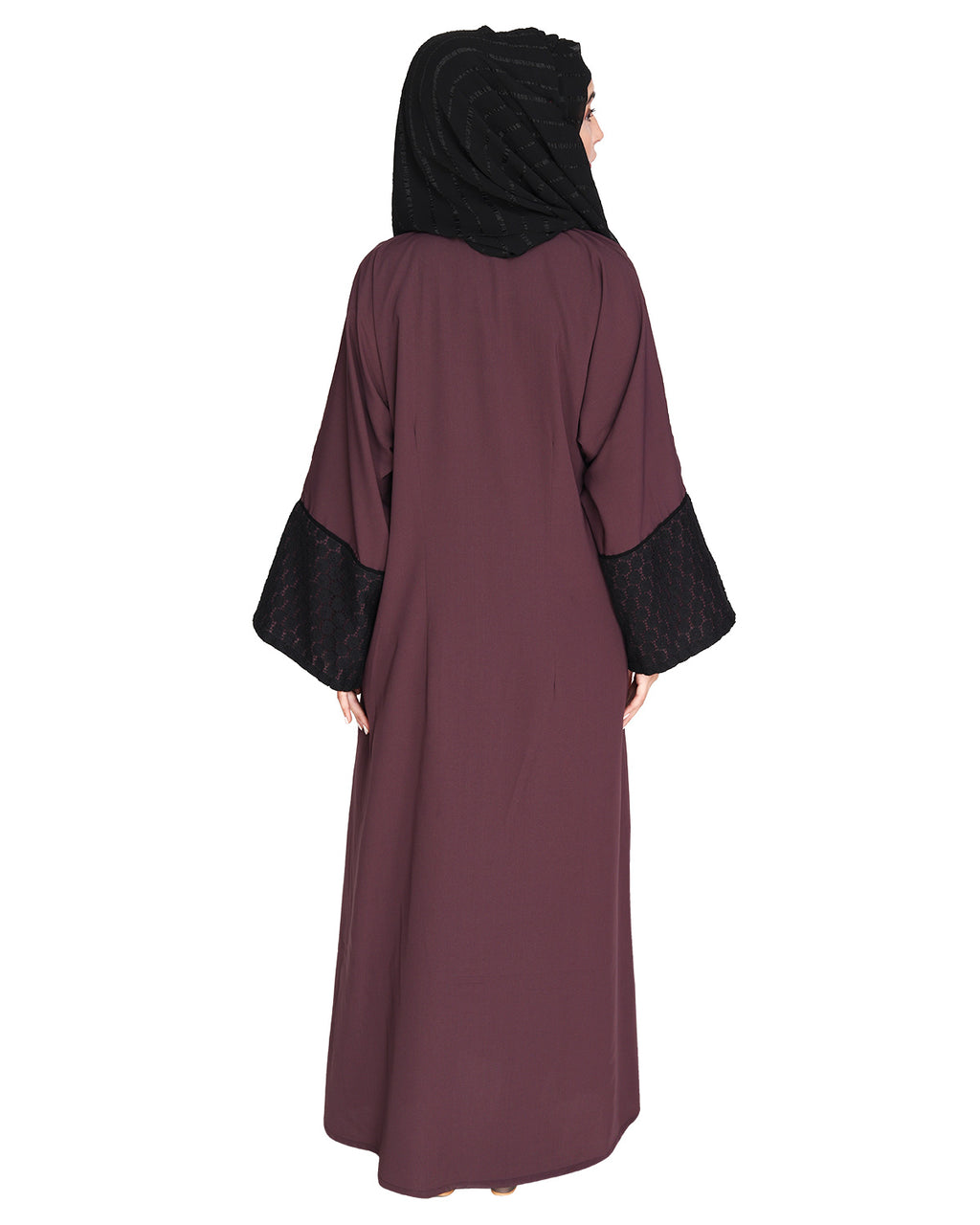 Elegant Crochet Lace Dubai Style Abaya Purple