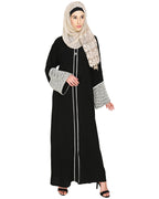 Elegant Crochet Lace Dubai Style Abaya Black
