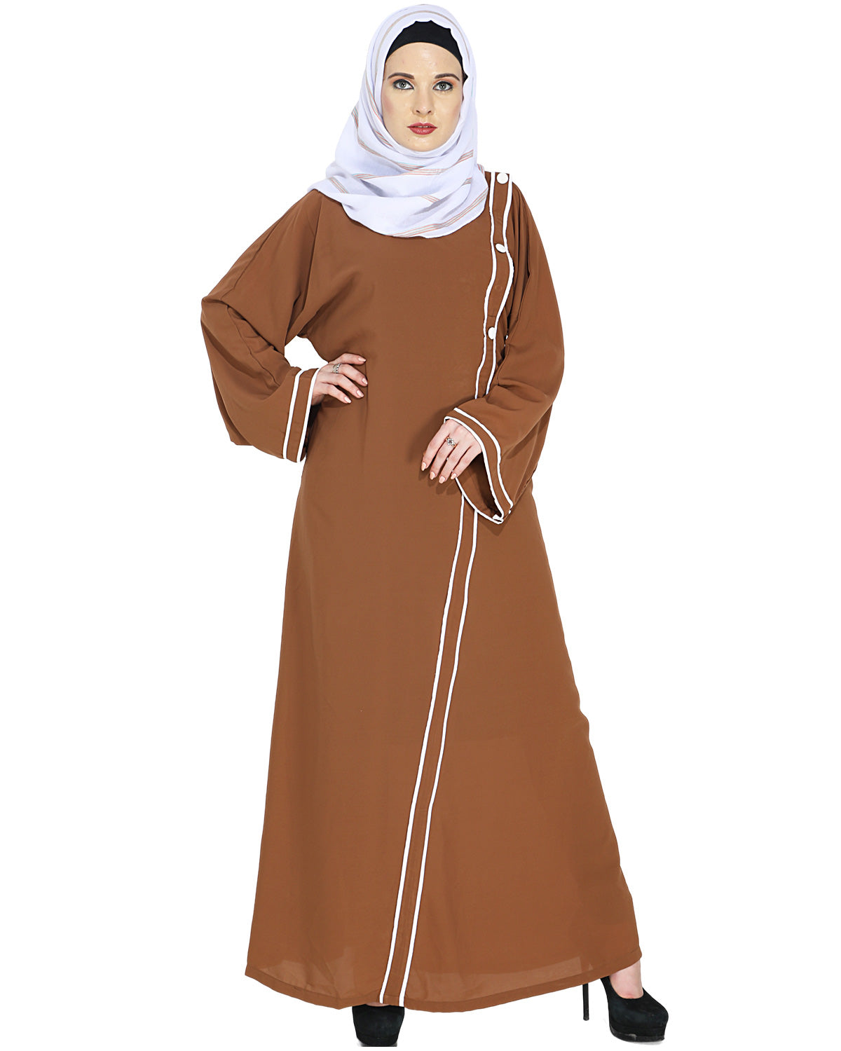 Intrigue Angrakha Dubai Style Abaya Deep Tan